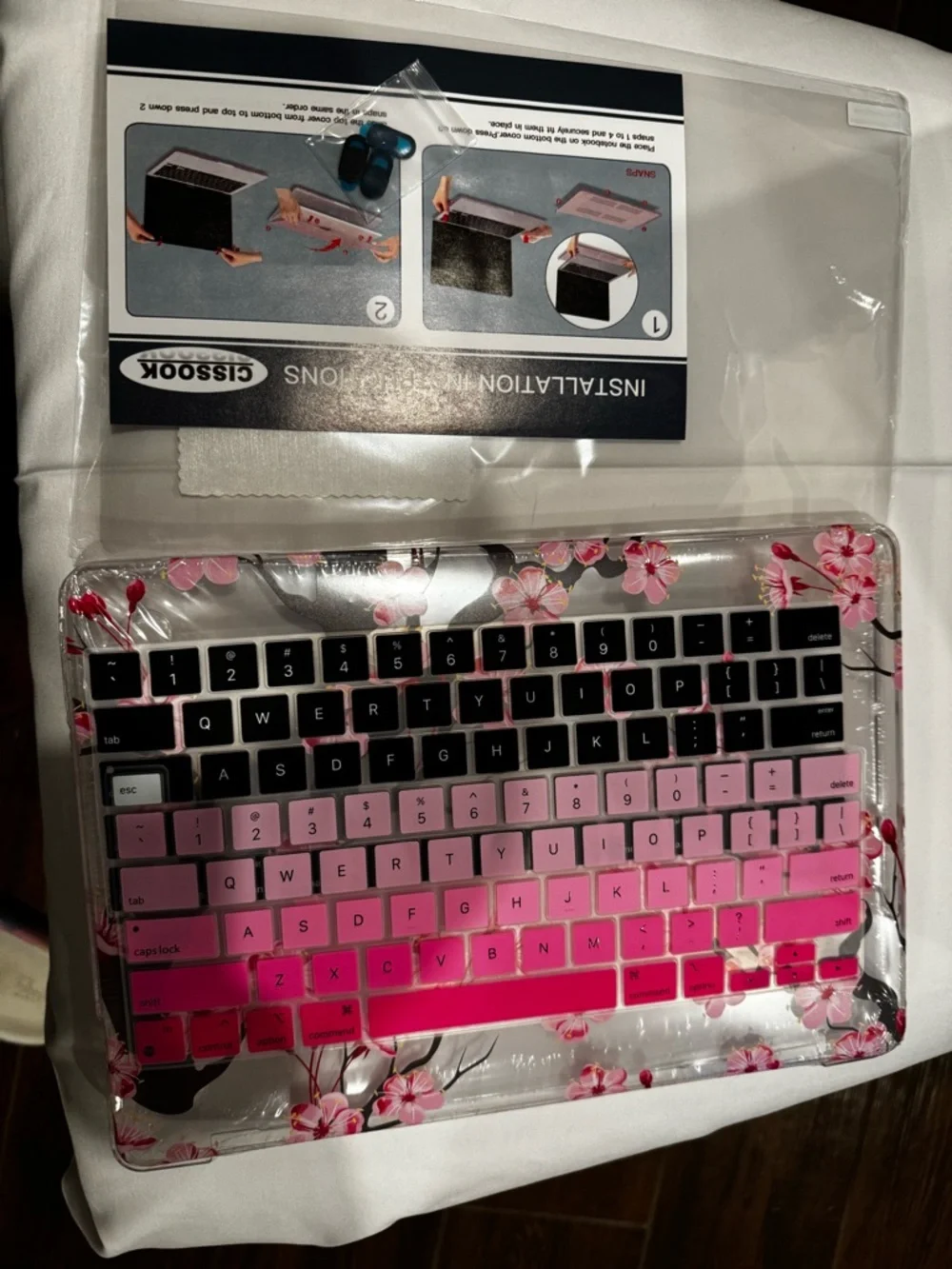 Pink Cherry Blossom MacBook Case with Matching Pink Keyboard Cover